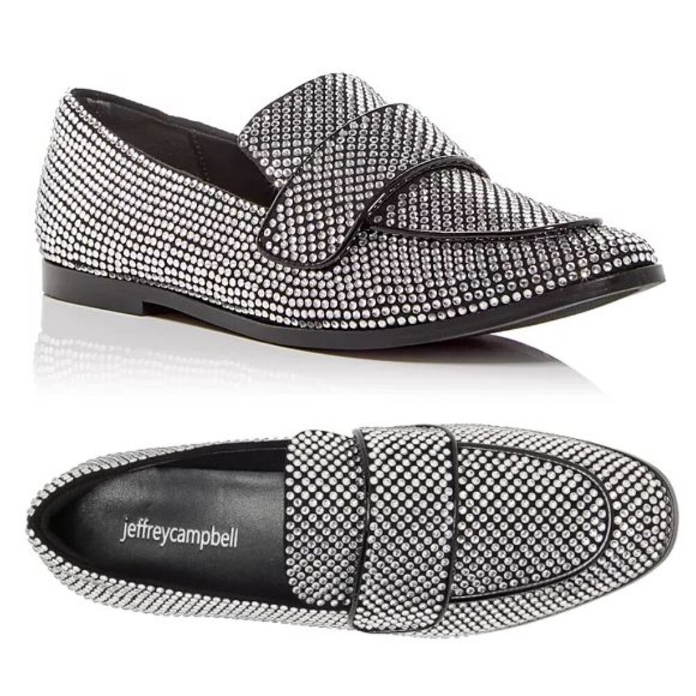 Jeffrey Campbell Velvit Penny Loafers Size 8 Rhinestone Apron Toe Flats NEW